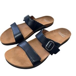 Dansko Sandals Womens 11.5 Black Leather Justine Adjustable Strap Buckle Slide